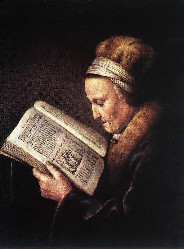 DOU, Gerrit Old Woman Reading a Bible dfg Sweden oil painting art
